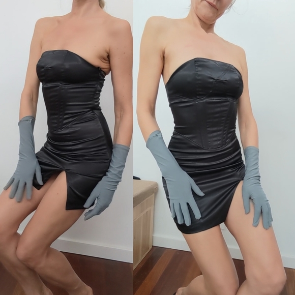 Nwt HEIRESS corset black slit miscreants sleek little black dress xs - Picture 5 of 6